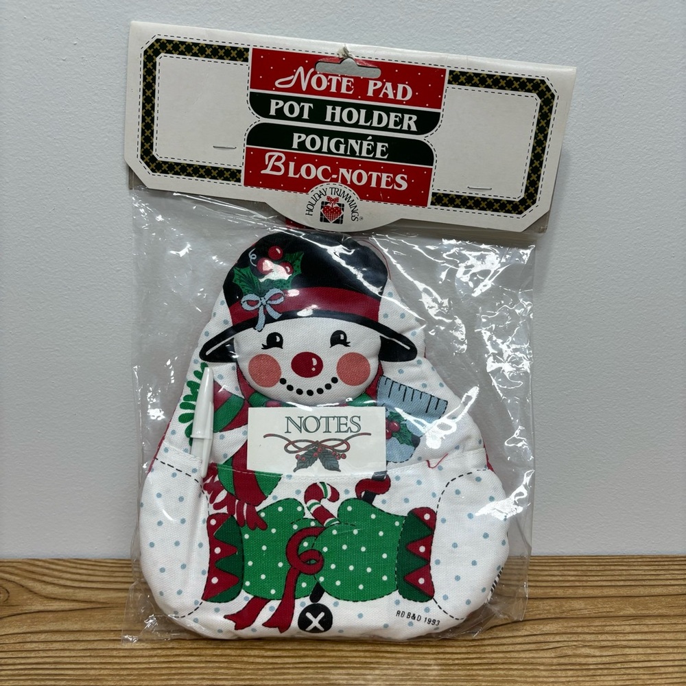 1993 Holiday Trimmings Cambridge Christmas Snowman Note Pad Pot Holder